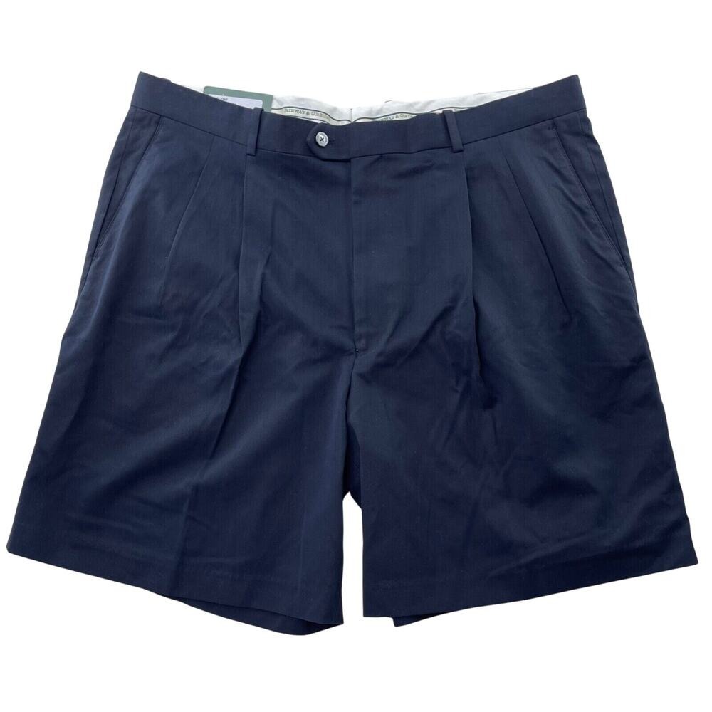 Fairway & Greene Shorts Mens 40 (38 x 8L) Navy Cotton Tencel Double Pleated Golf